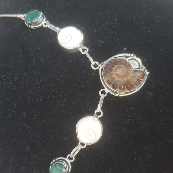 New Ammonite Fossil, Shiva Eye and Emerald 925 Silver Necklace. - Picture 2 of 11